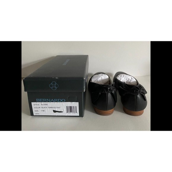 🩰 Anthropologie Bernardo Eloise Ballet Flats sz‎ 11 M Black Leather Heel Bows - Picture 3 of 9